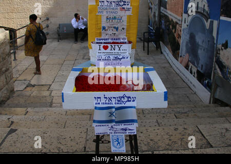 Jerusalem, Israel - 16 May 2018: A stand in Jerusalem with the slogan 'America Don`t worry, Israel is behind you' to promote American-Israeli friendsh Stock Photo